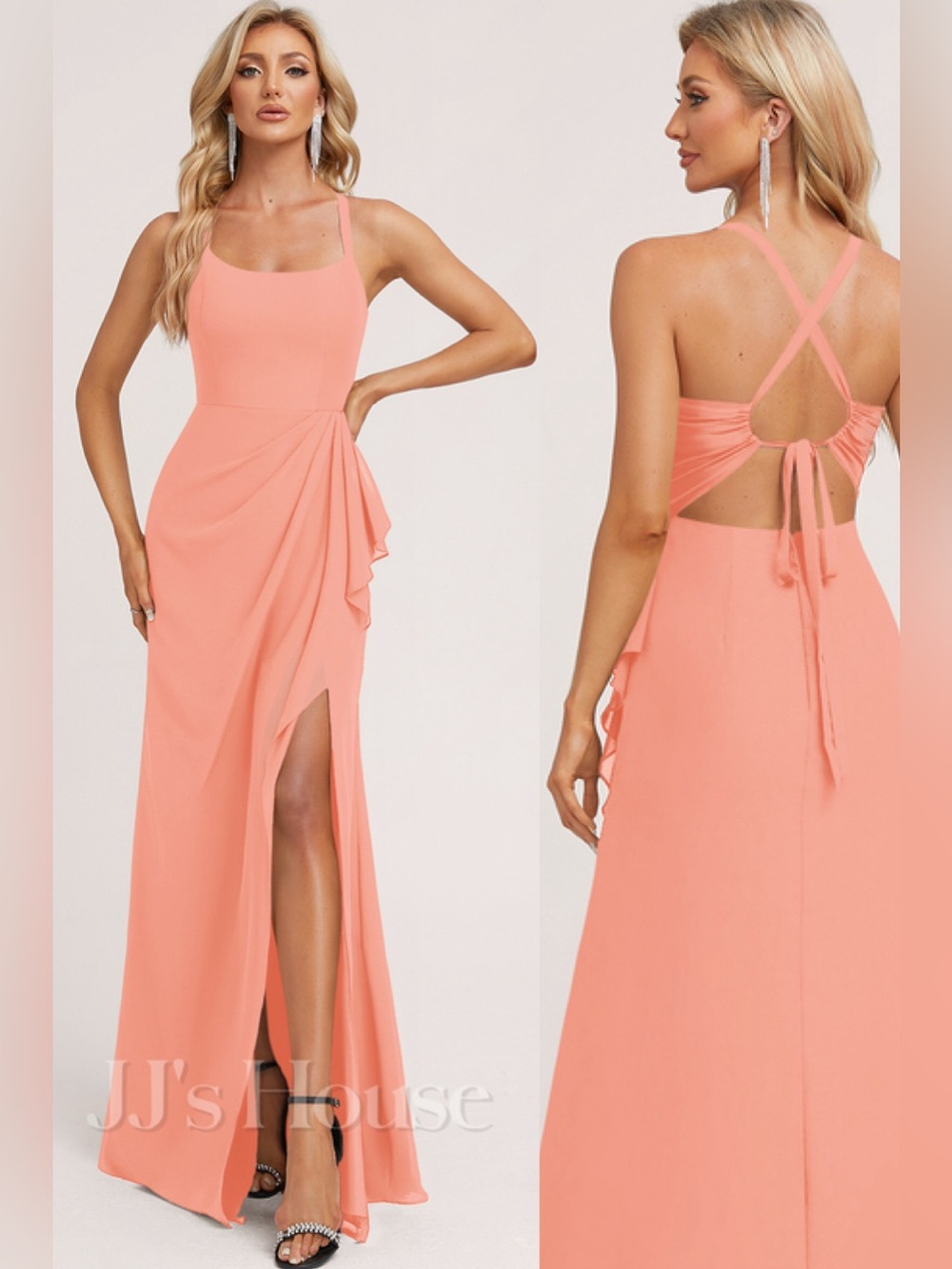 NWT JJ's House Haniely Coral A-line Square Ruffle Chiffon Dress | 8